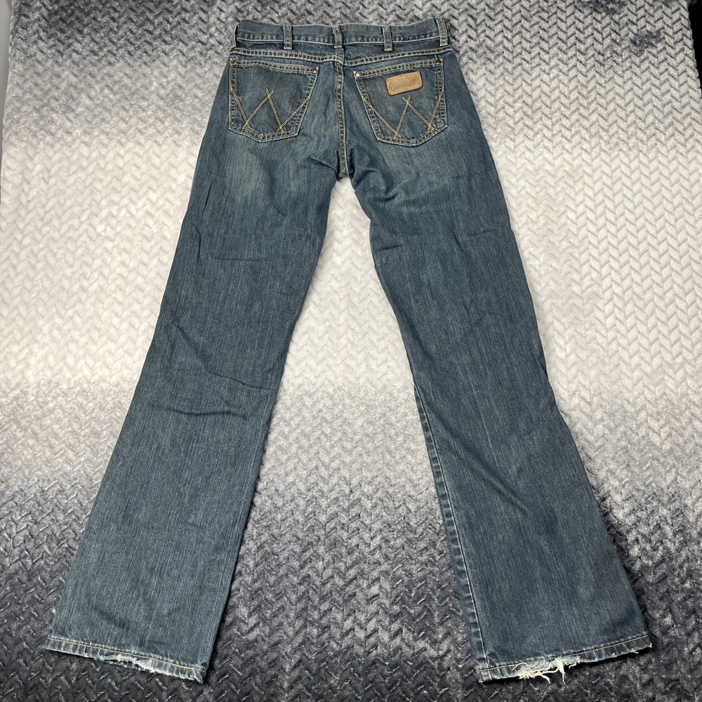 Wrangler Retro Relaxed Boot Cut Jeans Mens 30x34 Dark Wash Distressed WRT20JH